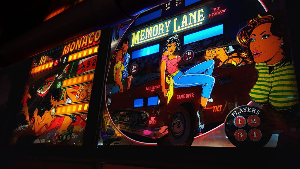 Memory Lane by Stern and Monaco pinball backglasses