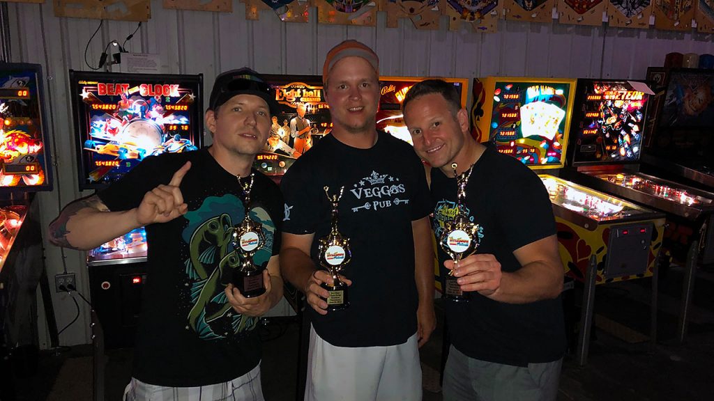 Ben Granger (1st place), Luke Nahorniak (2nd place) and Tim Enders (3rd place) in the 6/23/18 3 Strikes Tornament. 