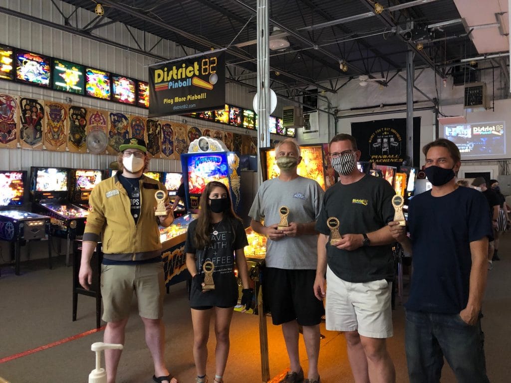 August 2020 Pinball League Top 5 players Green Bay, WI