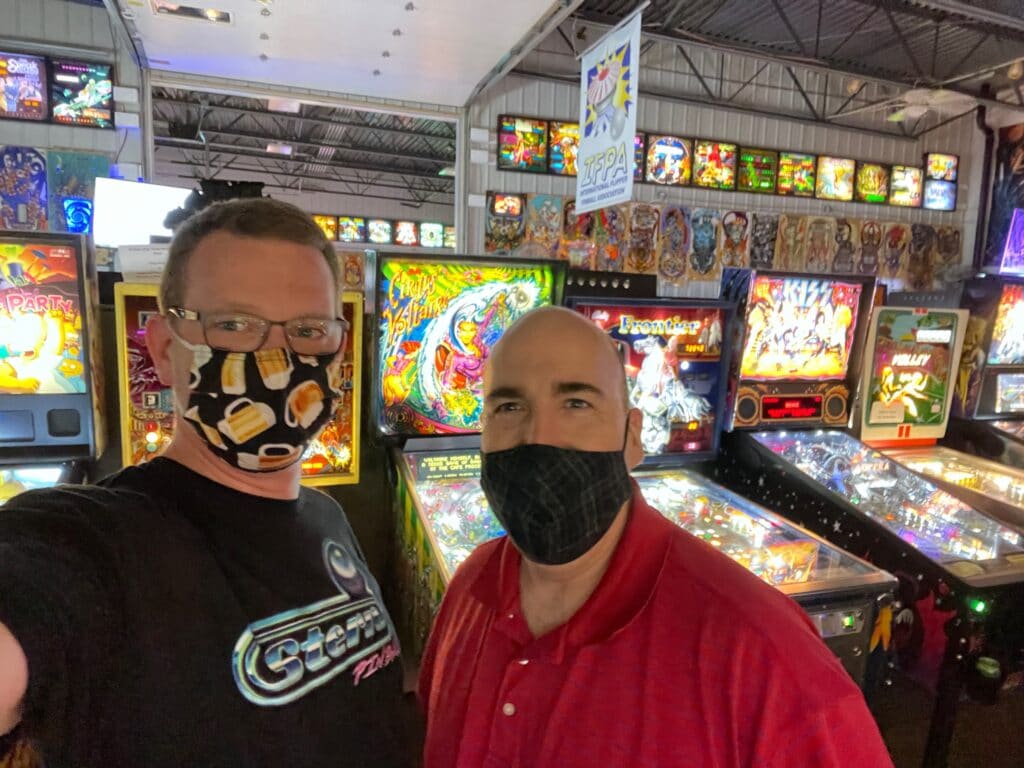 Friends playing Pinball in Wisconsin